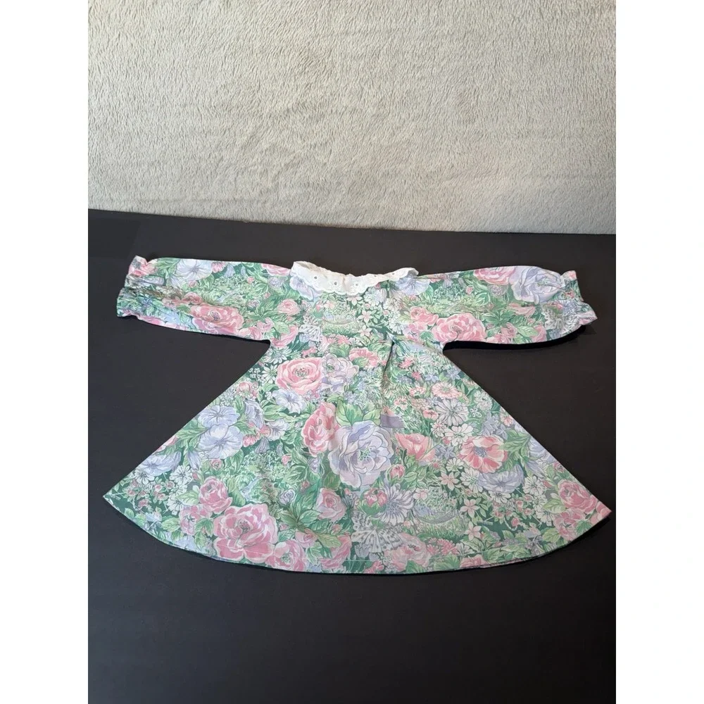 Baby Girl Dress Green Pink Floral Flowers for Small Medium Baby Doll Cottage